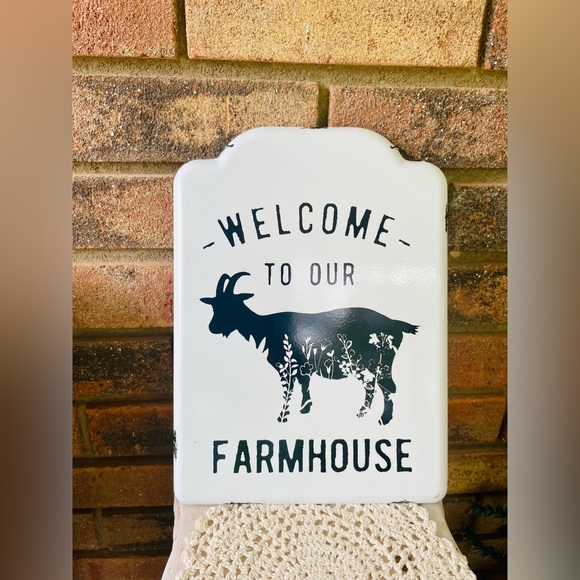 *Welcome to Our Farmhouse Metal Hanging Goat Sign - Picture 10 of 14